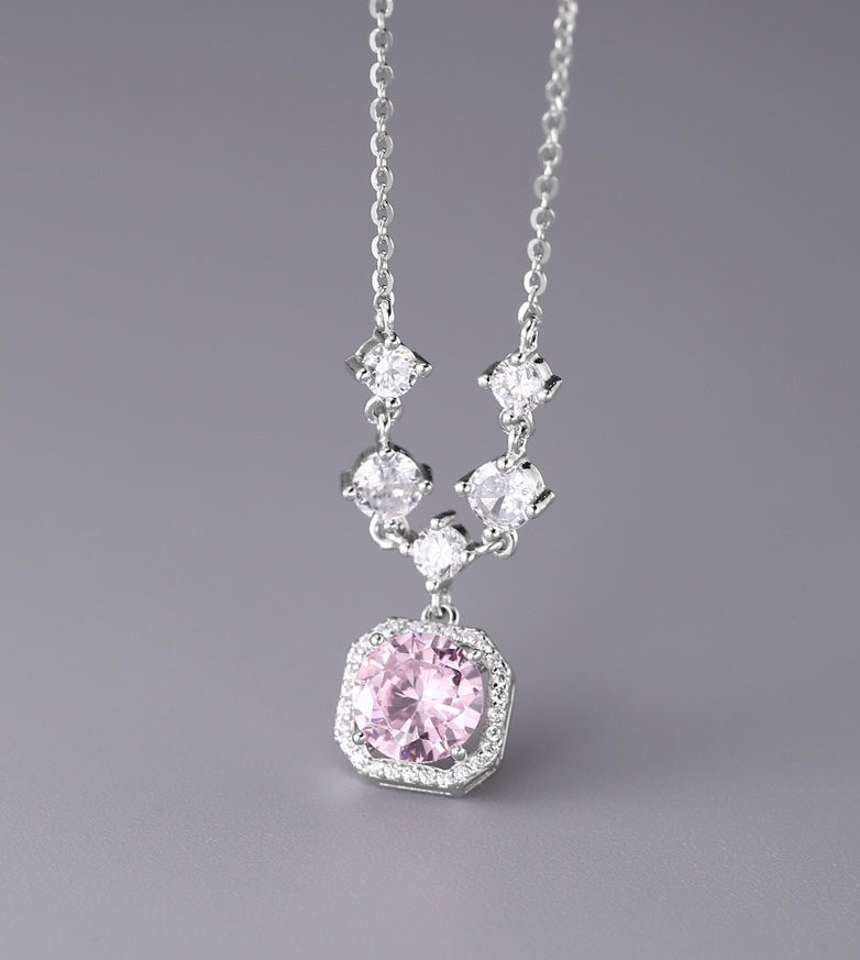 Sterling silver square necklace with diamonds