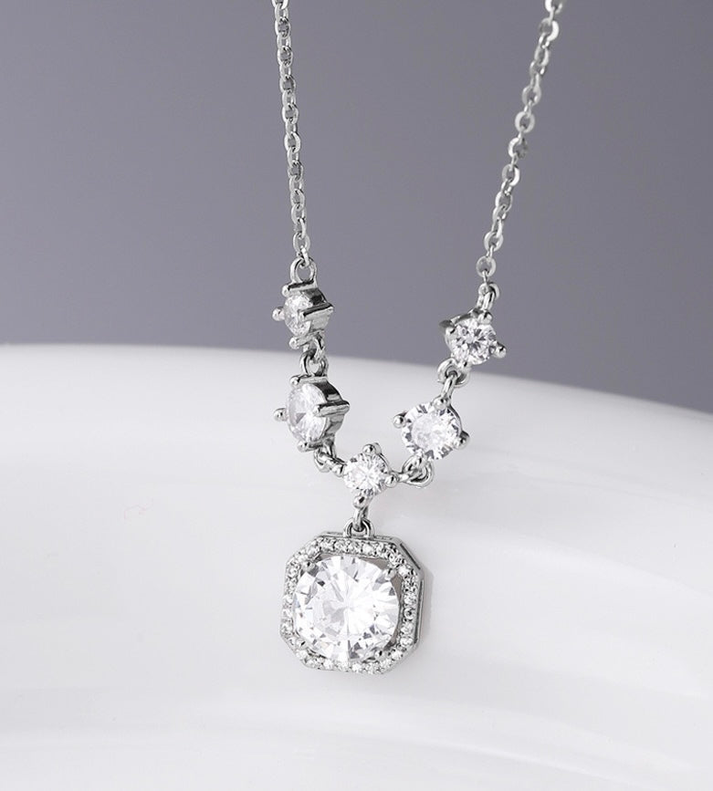 Sterling silver square necklace with diamonds