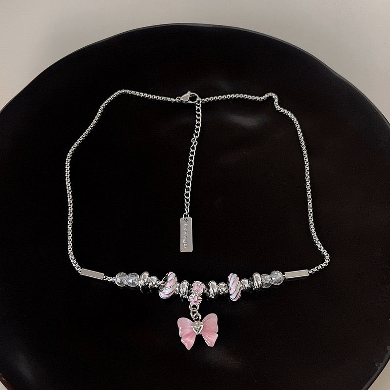 Pink Butterfly Necklace Set