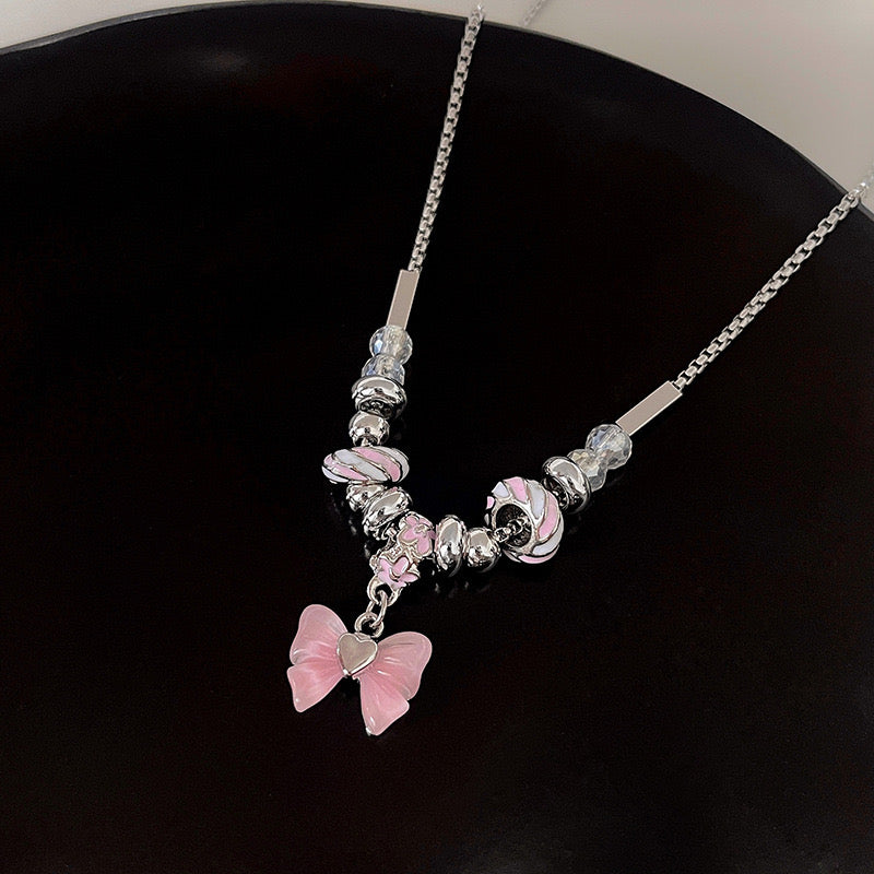 Pink Butterfly Necklace Set