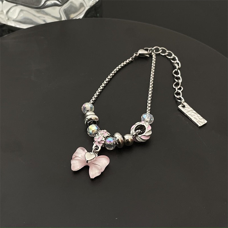 Pink Butterfly Necklace Set