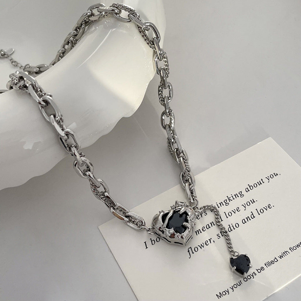 Double stacked wearing love couple necklace female 2023 new niche design Europe and the United States cross-border fashion hundred collarbone chain