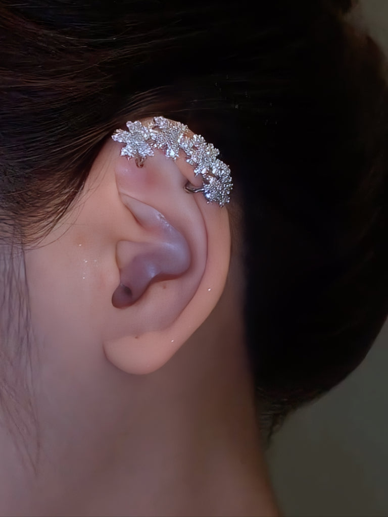 Advanced sense of luxury full of diamonds flower ear bone clip female no ear hole earrings temperament ear clip earrings